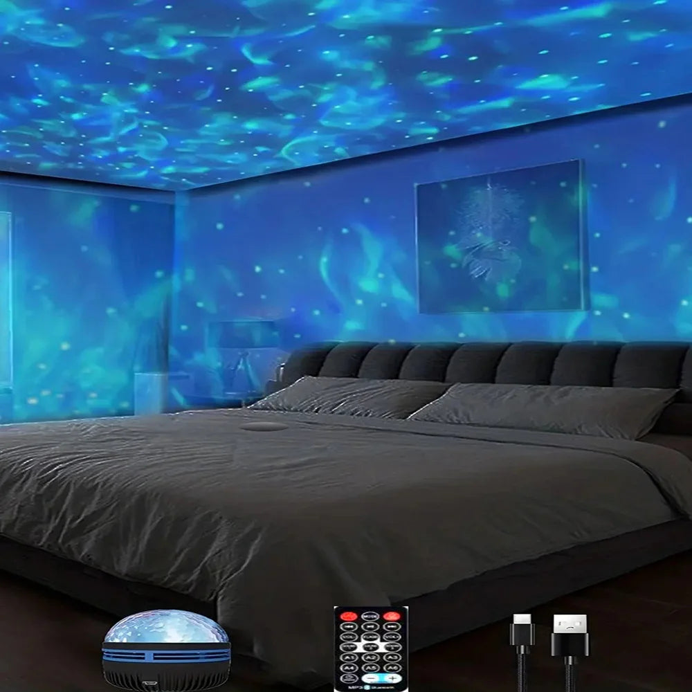 1pc Projetor de Estrela, Projetor de Galáxia, Projetor de Onda de Água do Oceano para Quarto, Luz de Noite com 7 Cores e Padrões para Decoração de Ambiente