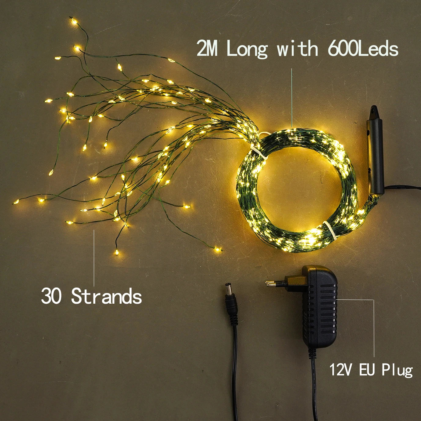 Luzes de Natal de Fada 12V 600LED, Cordão para Árvore, Galho, Guirlanda, Iluminação, Enfeites Festivos, Decorações para Festa e Casa