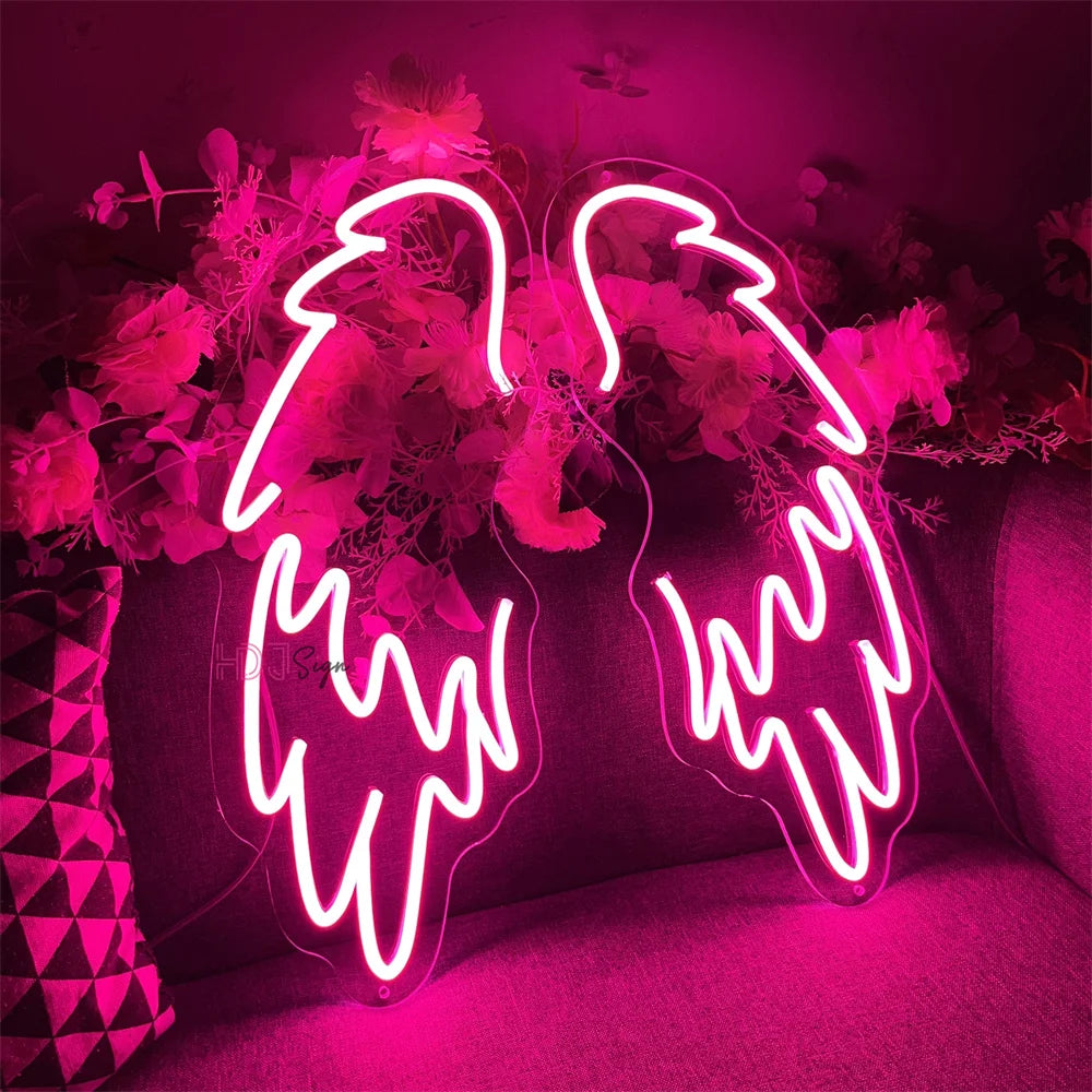 Placa de Neon LED Asas de Anjo Personalizada - Par de Asas de Luz Neon LED para Decoração de Parede, Casamento, Festa, Bar - Luminária Neon Personalizada