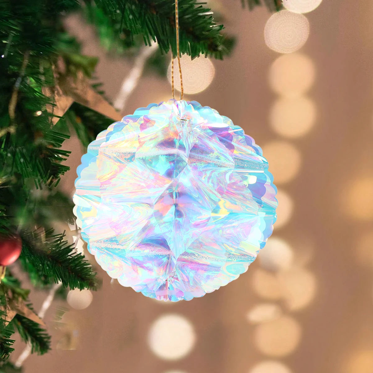 Pendente de Bola de Favo de Mel com Filme Neon Star para Decoração de Natal, Pendant de Natal Noel, Decoração para Festa de Ano Novo 2025.