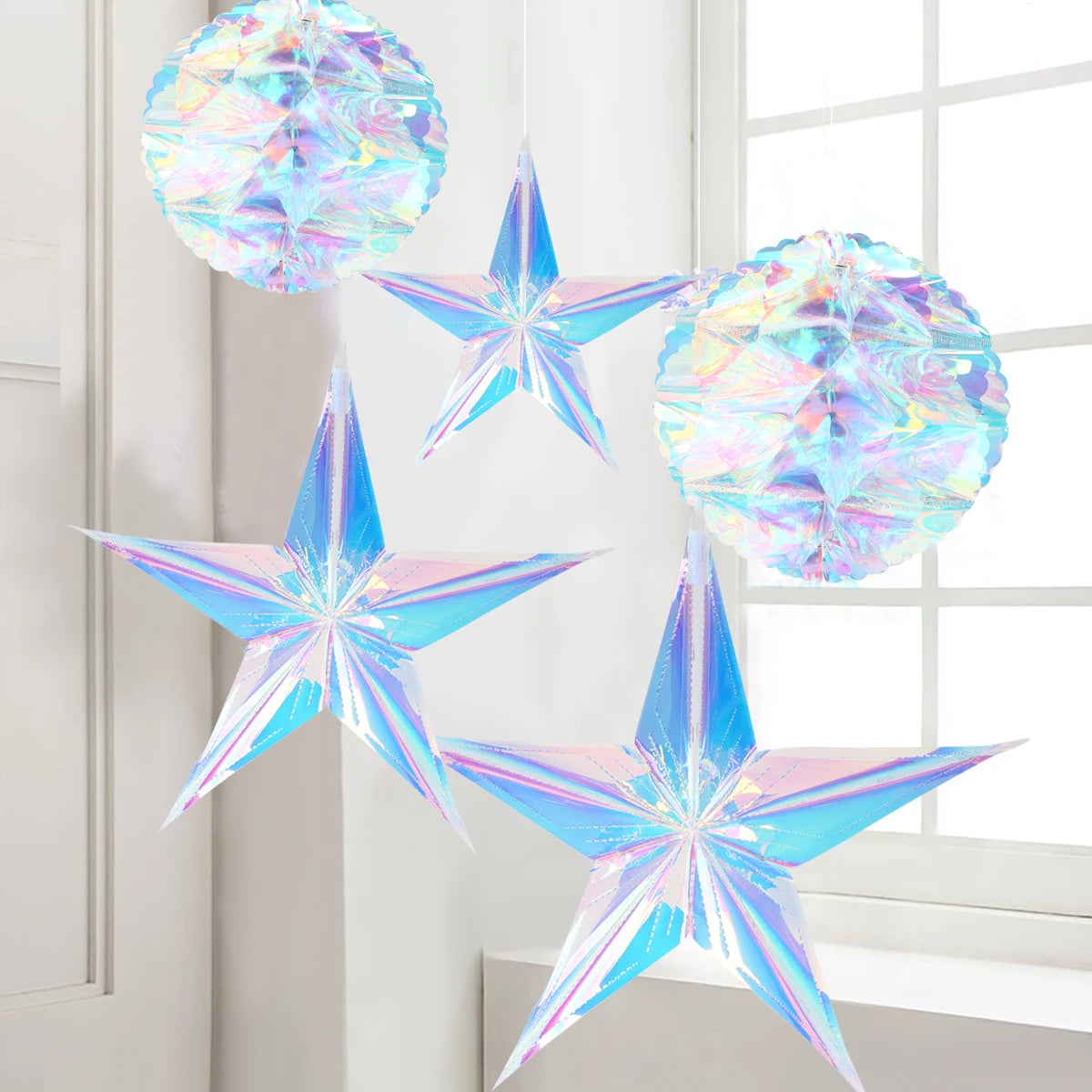Pendente de Bola de Favo de Mel com Filme Neon Star para Decoração de Natal, Pendant de Natal Noel, Decoração para Festa de Ano Novo 2025.