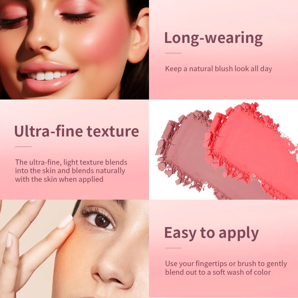 Paleta de Blush Fosco em Relevo - Blush Facial de Alta Pigmentação em Tons Rosados e Corais para Bochechas, Acabamento Suave
