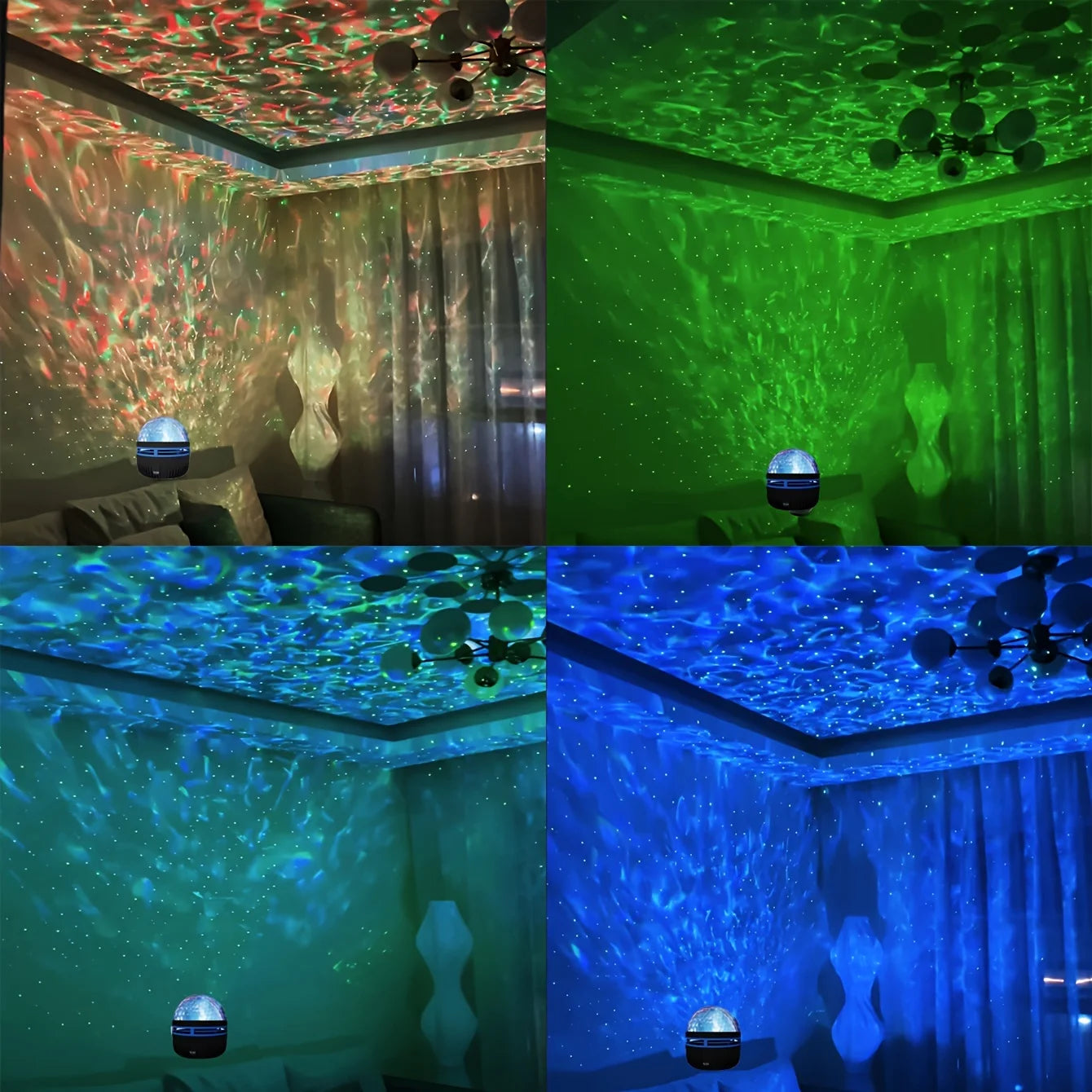 1pc Projetor de Estrela, Projetor de Galáxia, Projetor de Onda de Água do Oceano para Quarto, Luz de Noite com 7 Cores e Padrões para Decoração de Ambiente