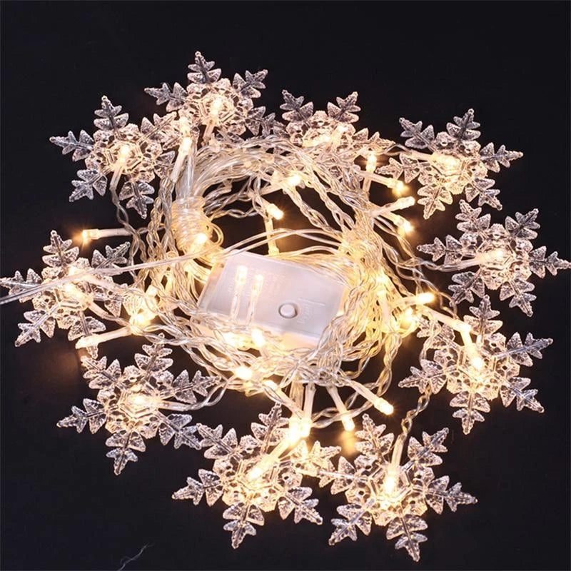 Luzes de Natal para Decoração Externa, Luzes LED em Forma de Floco de Neve, Cortina de Luzes em Corda para Festa, Jardim e Beirais.