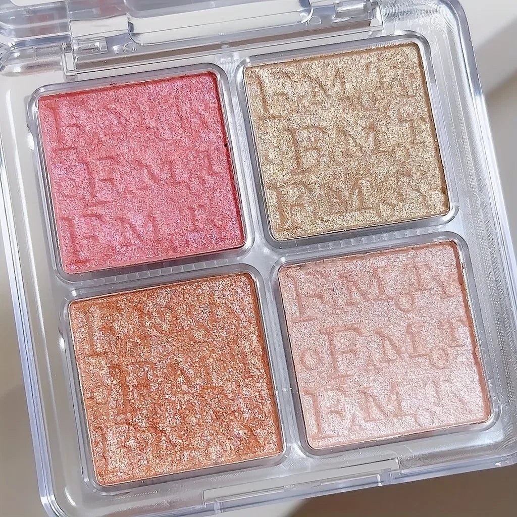 Paleta de Iluminador para o Rosto com 4 Cores, Paleta de Iluminador com Brilho Natural, Pó Iluminador Baked à Prova d'Água com Glitter e Brilho para Maquiagem