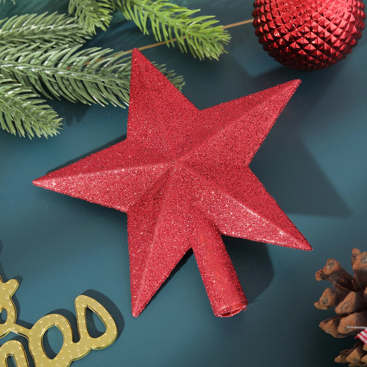 1 Peça de Estrela Dourada de 20CM para Topo de Árvore de Natal com Glitter - Decoração Festiva