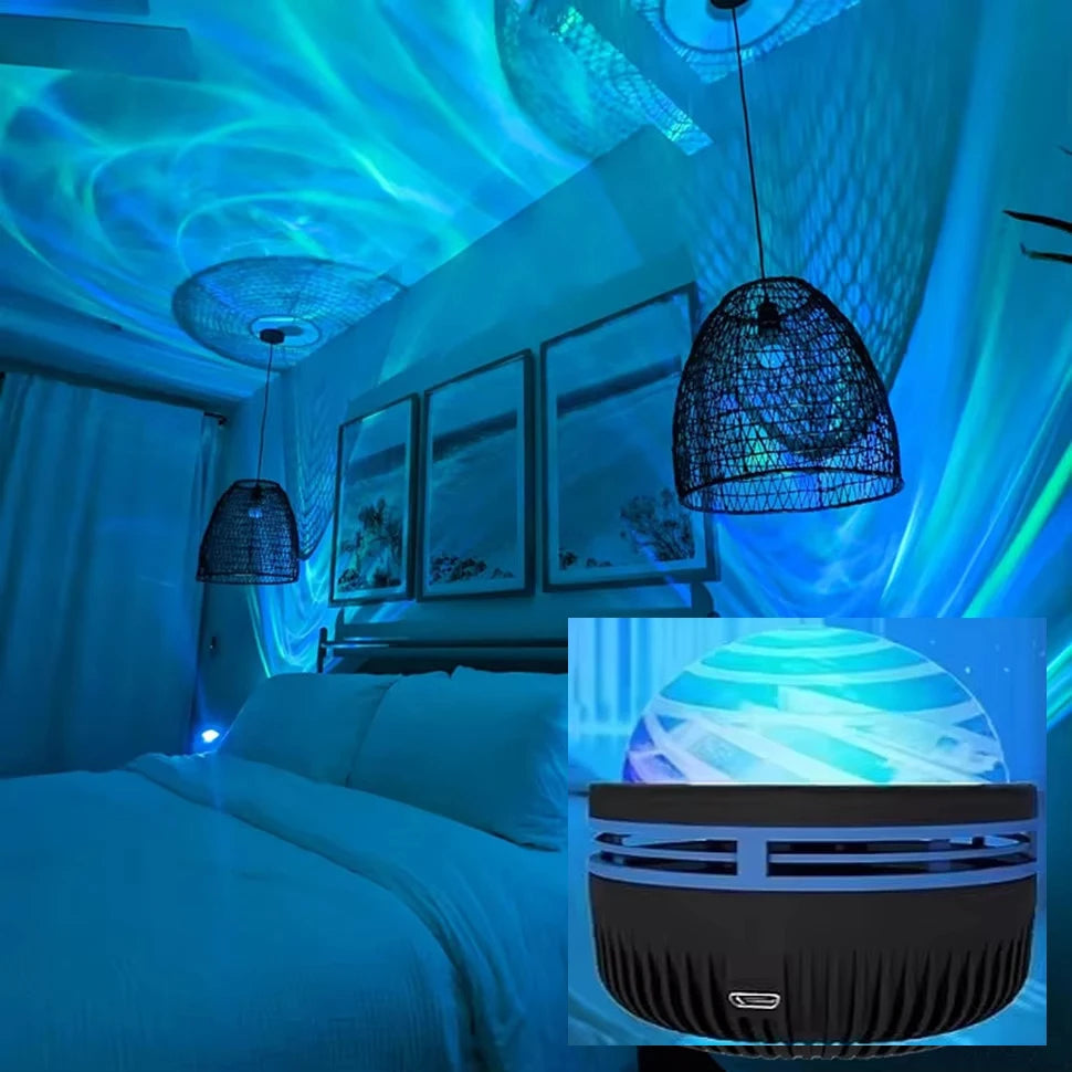 1pc Projetor de Estrela, Projetor de Galáxia, Projetor de Onda de Água do Oceano para Quarto, Luz de Noite com 7 Cores e Padrões para Decoração de Ambiente