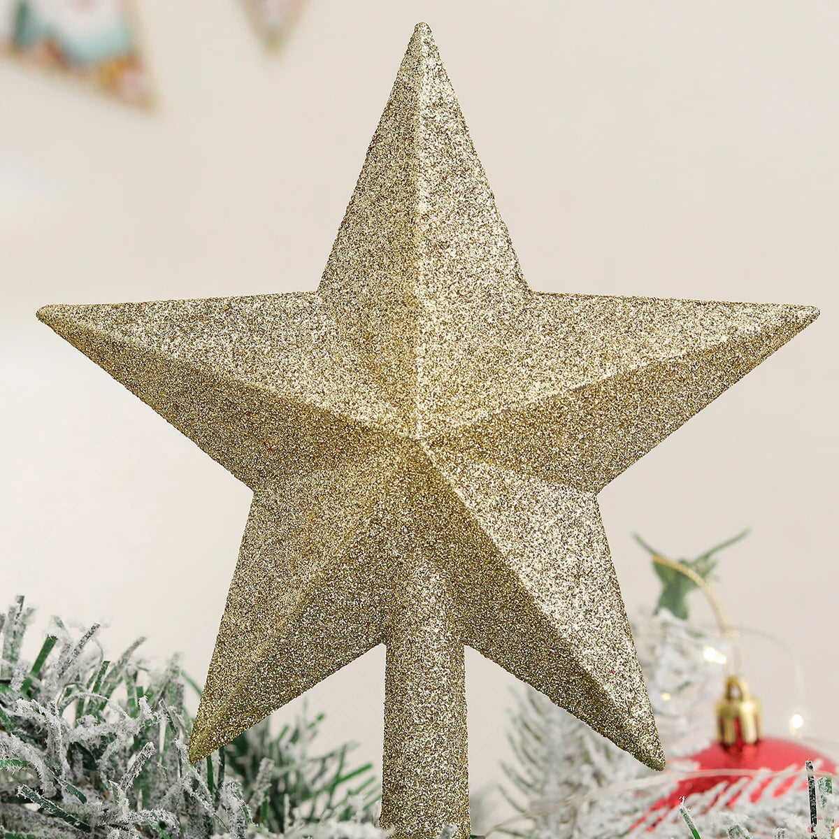 1 Peça de Estrela Dourada de 20CM para Topo de Árvore de Natal com Glitter - Decoração Festiva