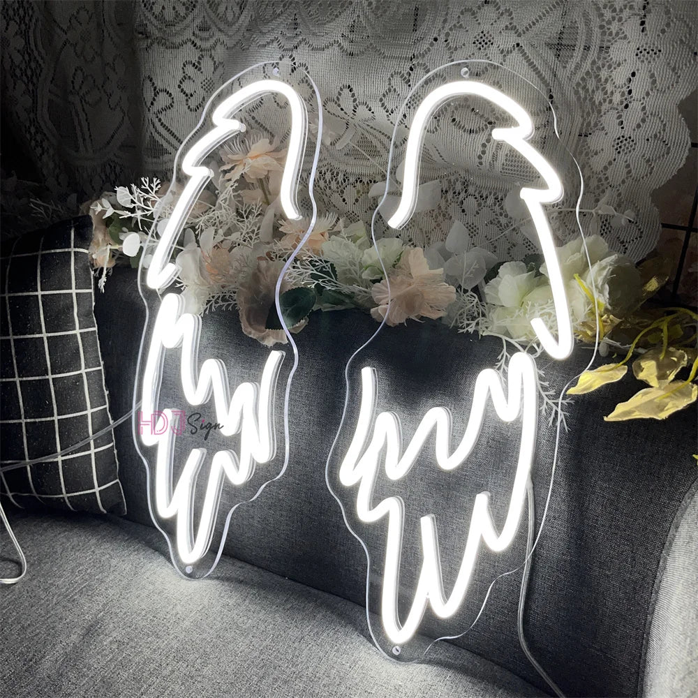 Placa de Neon LED Asas de Anjo Personalizada - Par de Asas de Luz Neon LED para Decoração de Parede, Casamento, Festa, Bar - Luminária Neon Personalizada