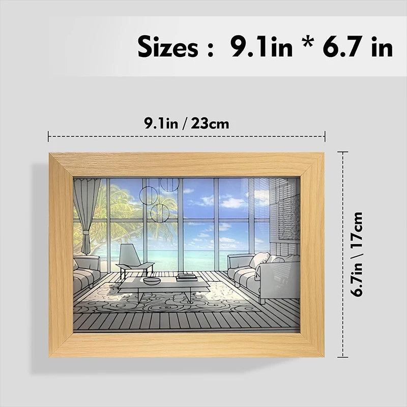 Luz Decorativa de Pintura LED com Conector USB, Luminária de Mesa e Parede com Escurecimento, Presente de Arte Luminosa para Ambientes Internos, Janela de Luz Solar, Foto em Madeira