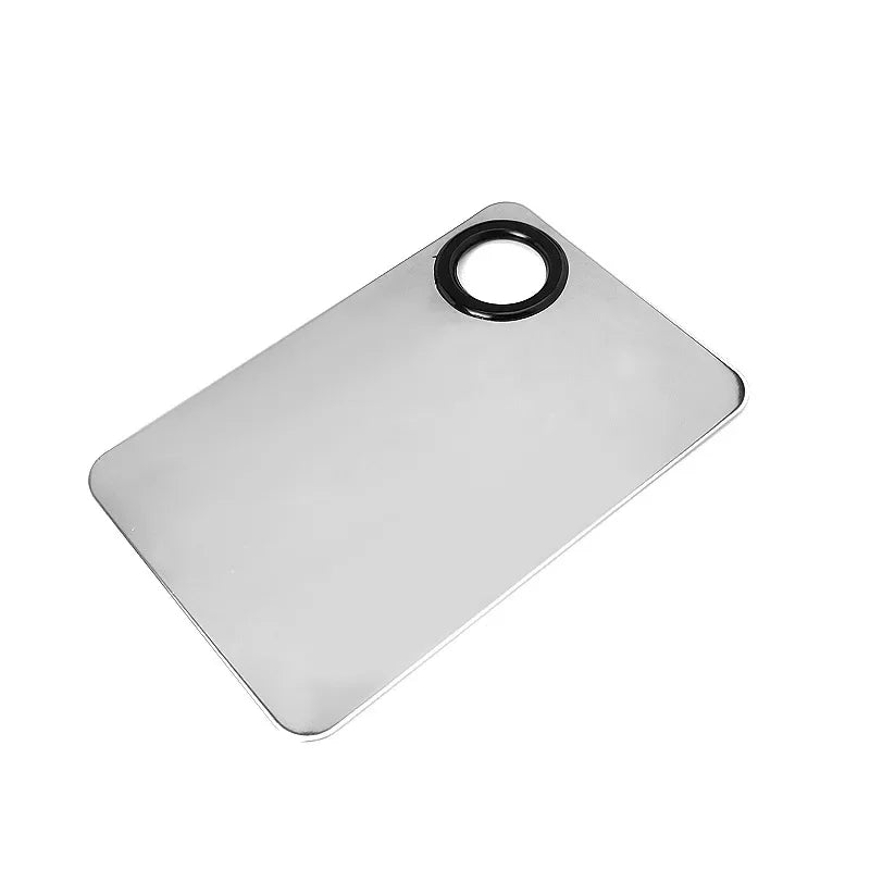 Paleta de Mistura para Maquiagem em Aço Inoxidável com Espátula – Ferramenta Profissional para Mistura de Bases e Arte de Unhas
