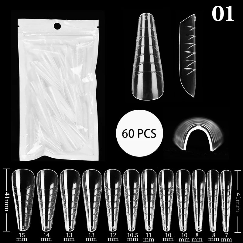 Conjunto de Ferramentas para Manicure com Tips de Unhas Falsas para Extensão, Ponta Acrílica, Unhas Falsas de Gel UV, Moldes para Construção Rápida, Tips de Cobertura Completa e Escultura.