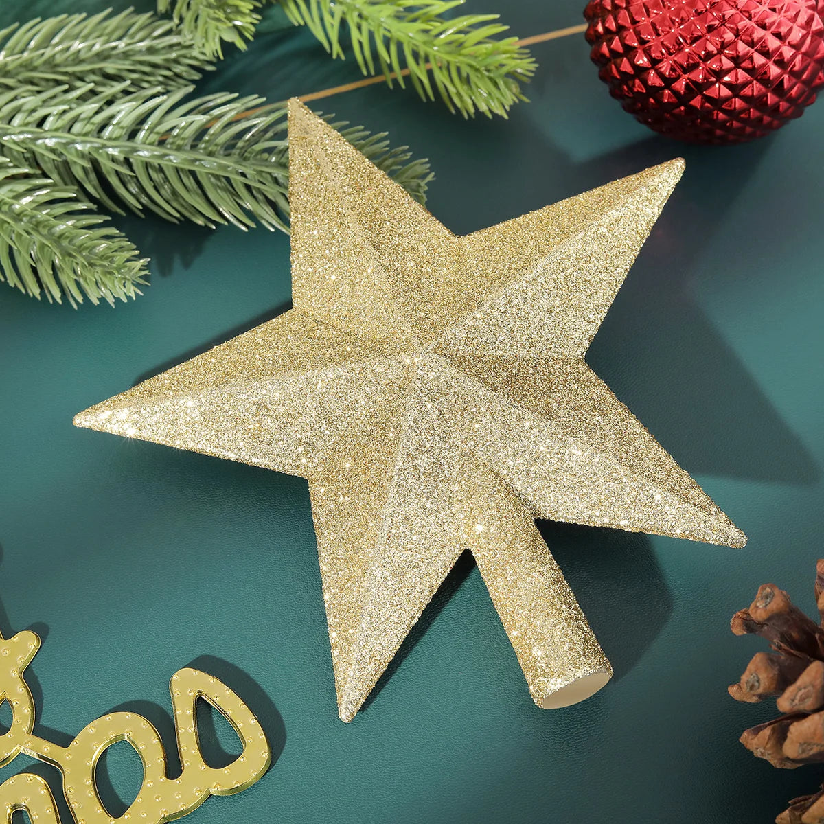1 Peça de Estrela Dourada de 20CM para Topo de Árvore de Natal com Glitter - Decoração Festiva