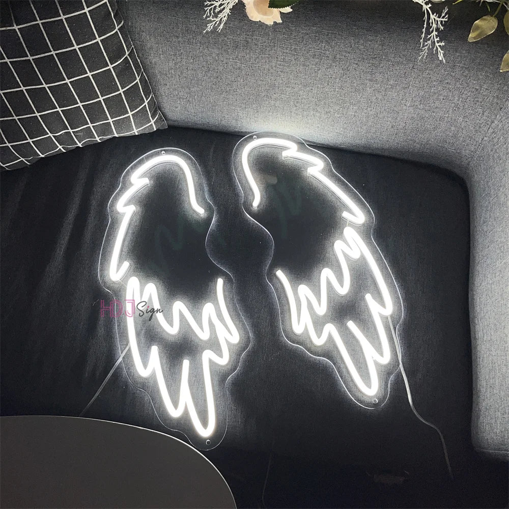 Placa de Neon LED Asas de Anjo Personalizada - Par de Asas de Luz Neon LED para Decoração de Parede, Casamento, Festa, Bar - Luminária Neon Personalizada