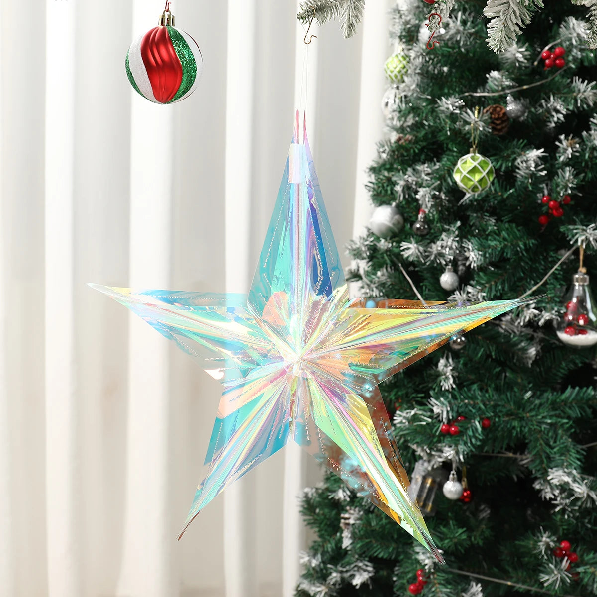 Pendente de Bola de Favo de Mel com Filme Neon Star para Decoração de Natal, Pendant de Natal Noel, Decoração para Festa de Ano Novo 2025.