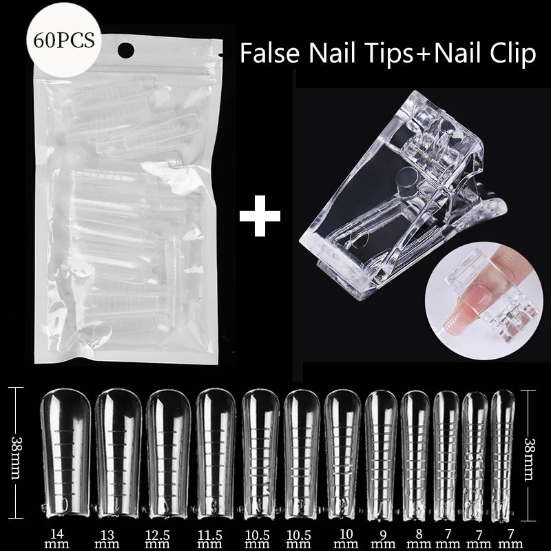 Conjunto de Ferramentas para Manicure com Tips de Unhas Falsas para Extensão, Ponta Acrílica, Unhas Falsas de Gel UV, Moldes para Construção Rápida, Tips de Cobertura Completa e Escultura.