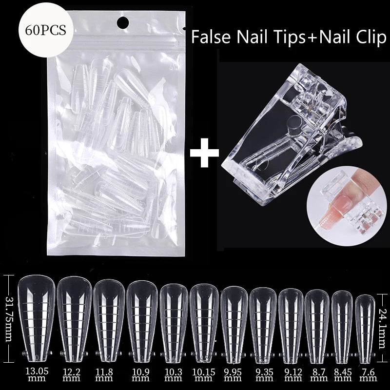Conjunto de Ferramentas para Manicure com Tips de Unhas Falsas para Extensão, Ponta Acrílica, Unhas Falsas de Gel UV, Moldes para Construção Rápida, Tips de Cobertura Completa e Escultura.