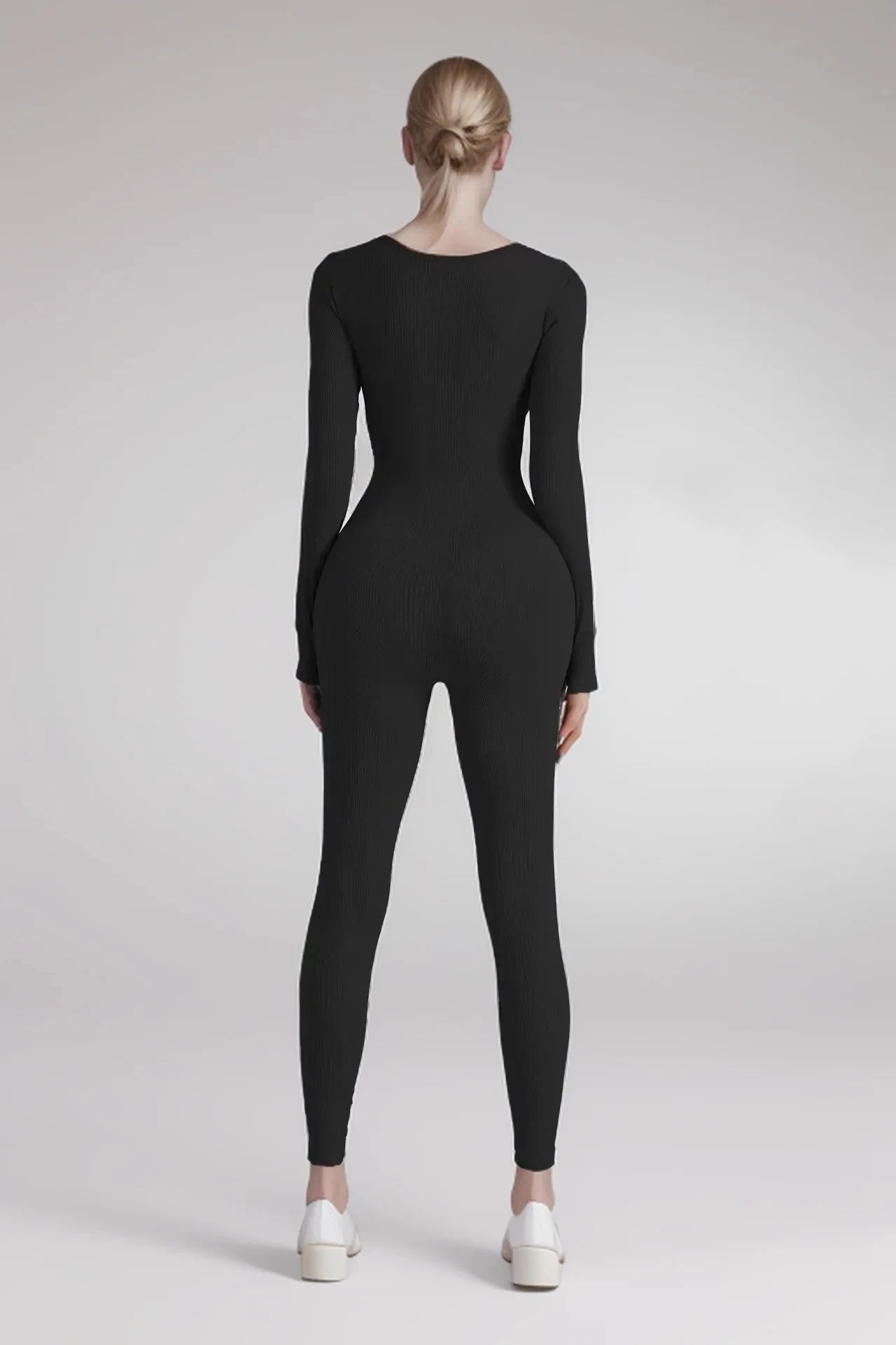 Macacão Feminino - Tecido Texturizado, Manga Longa, Modelador com Levantamento de Quadril, Para Yoga e Exercícios, Macacão Inteiro com Calça Longa