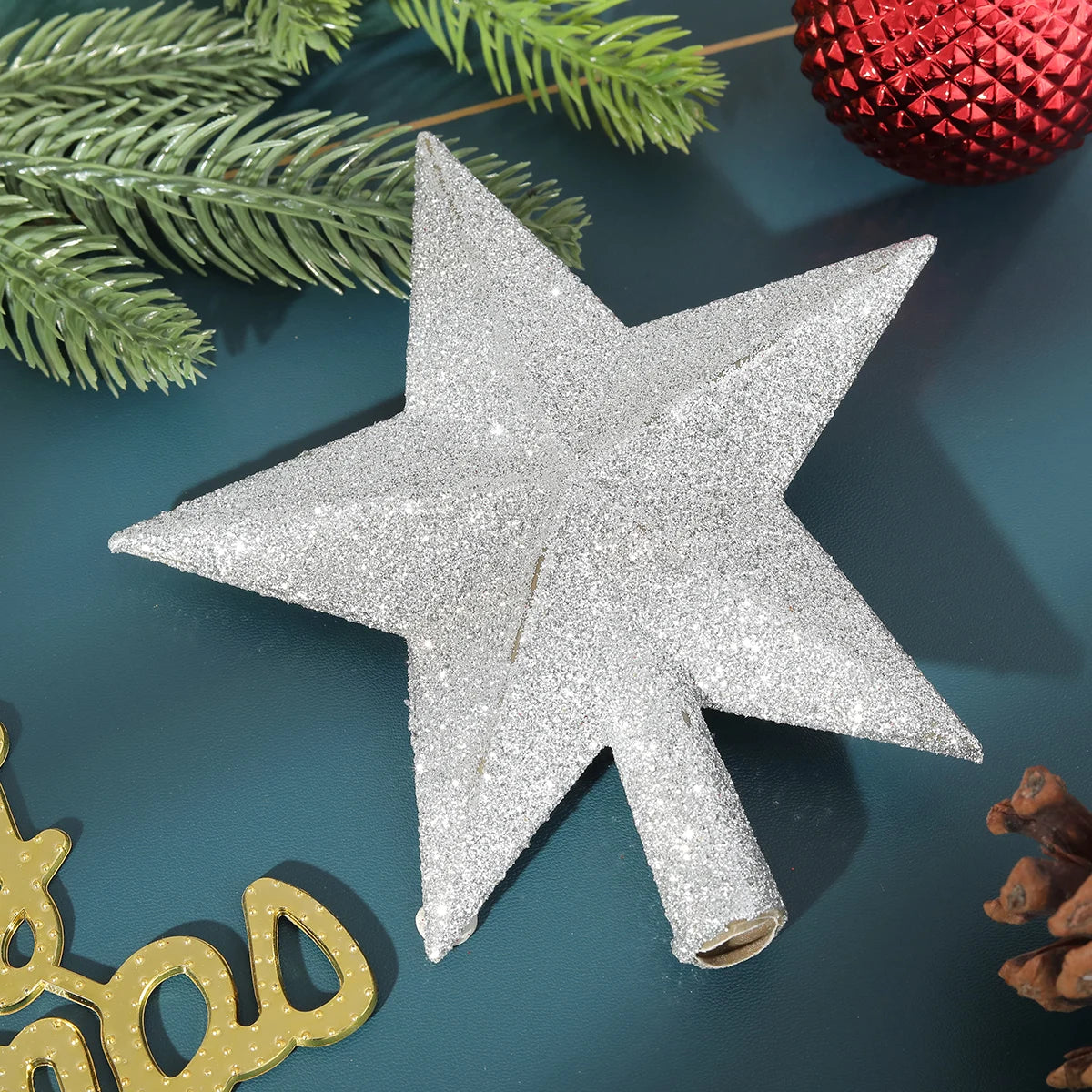 1 Peça de Estrela Dourada de 20CM para Topo de Árvore de Natal com Glitter - Decoração Festiva