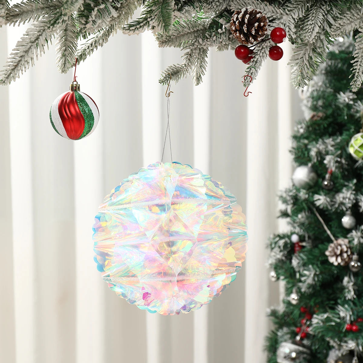 Pendente de Bola de Favo de Mel com Filme Neon Star para Decoração de Natal, Pendant de Natal Noel, Decoração para Festa de Ano Novo 2025.