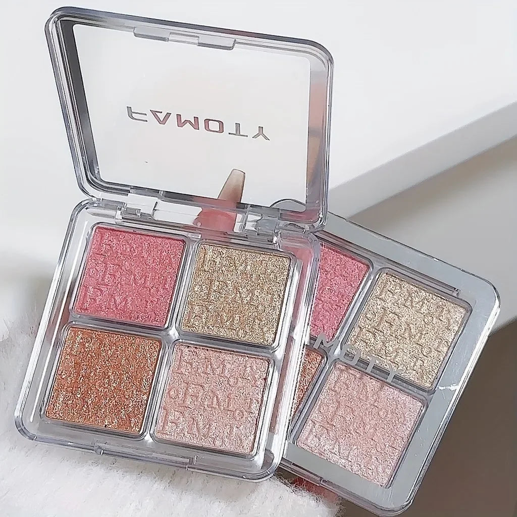 Paleta de Iluminador para o Rosto com 4 Cores, Paleta de Iluminador com Brilho Natural, Pó Iluminador Baked à Prova d'Água com Glitter e Brilho para Maquiagem