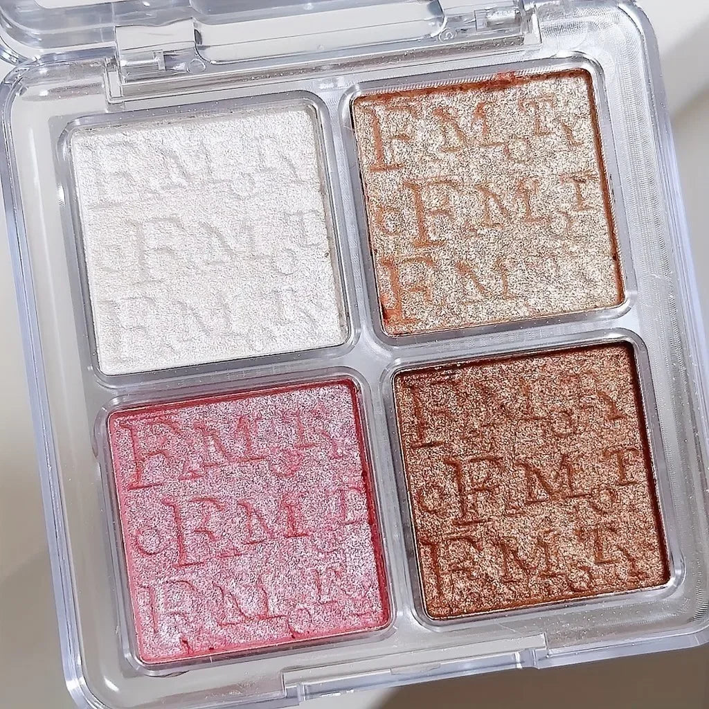 Paleta de Iluminador para o Rosto com 4 Cores, Paleta de Iluminador com Brilho Natural, Pó Iluminador Baked à Prova d'Água com Glitter e Brilho para Maquiagem