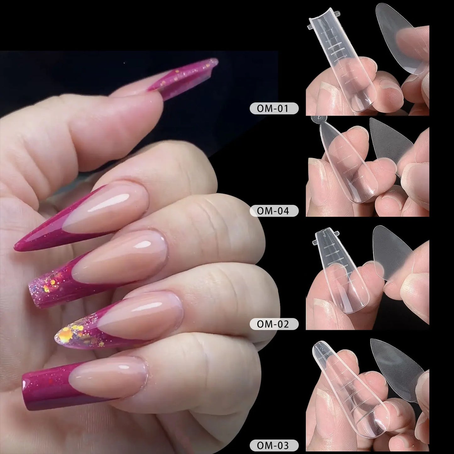 Conjunto de Ferramentas para Manicure com Tips de Unhas Falsas para Extensão, Ponta Acrílica, Unhas Falsas de Gel UV, Moldes para Construção Rápida, Tips de Cobertura Completa e Escultura.