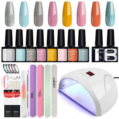 Kit de Unhas Phoenixy Profissional - Conjunto com 20/8 Cores de Gel Polish para Unhas com Lâmpada Secadora de Unhas de 36W e Ferramentas de Design de Unhas - Kit de Unhas Semi-permanente