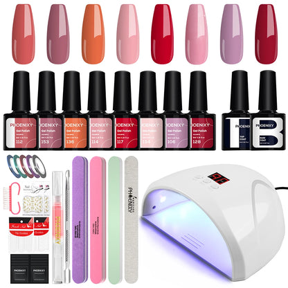 Kit de Unhas Phoenixy Profissional - Conjunto com 20/8 Cores de Gel Polish para Unhas com Lâmpada Secadora de Unhas de 36W e Ferramentas de Design de Unhas - Kit de Unhas Semi-permanente