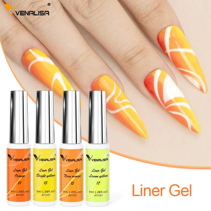 Kit 7 Cores Venalisa Liner Gel 8ml Gel para Unhas Francesas Pintura de Unhas Gel Polish UV LED Design de Nail Art com Cor Glitter Deslumbrante