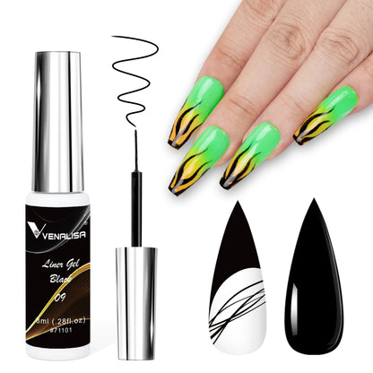 Kit 7 Cores Venalisa Liner Gel 8ml Gel para Unhas Francesas Pintura de Unhas Gel Polish UV LED Design de Nail Art com Cor Glitter Deslumbrante