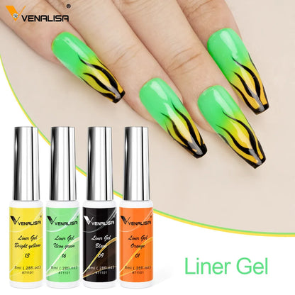 Kit 7 Cores Venalisa Liner Gel 8ml Gel para Unhas Francesas Pintura de Unhas Gel Polish UV LED Design de Nail Art com Cor Glitter Deslumbrante