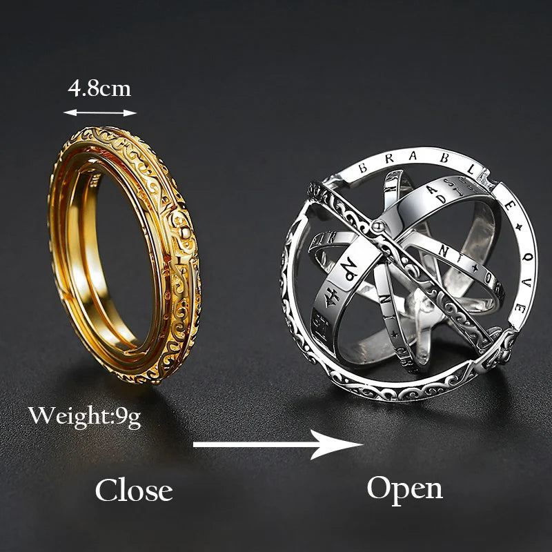 Anel Astronômico Fashionável com Esfera Rotativa, Anel de Planeta Cósmico, Choker, Anel de Casal para Homens e Mulheres, Joia Criativa de Presente.