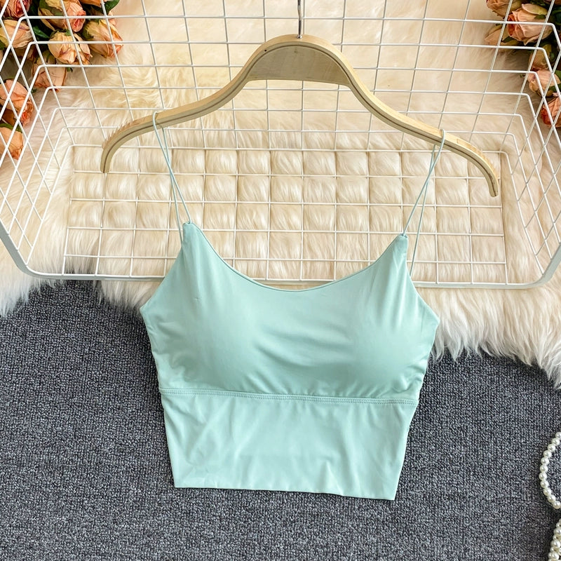 Camisola Feminina Cropped - Top Tubo Sem Costura em Seda Gelada, Bralette com Bojo, Regata Esportiva Sexy e Confortável