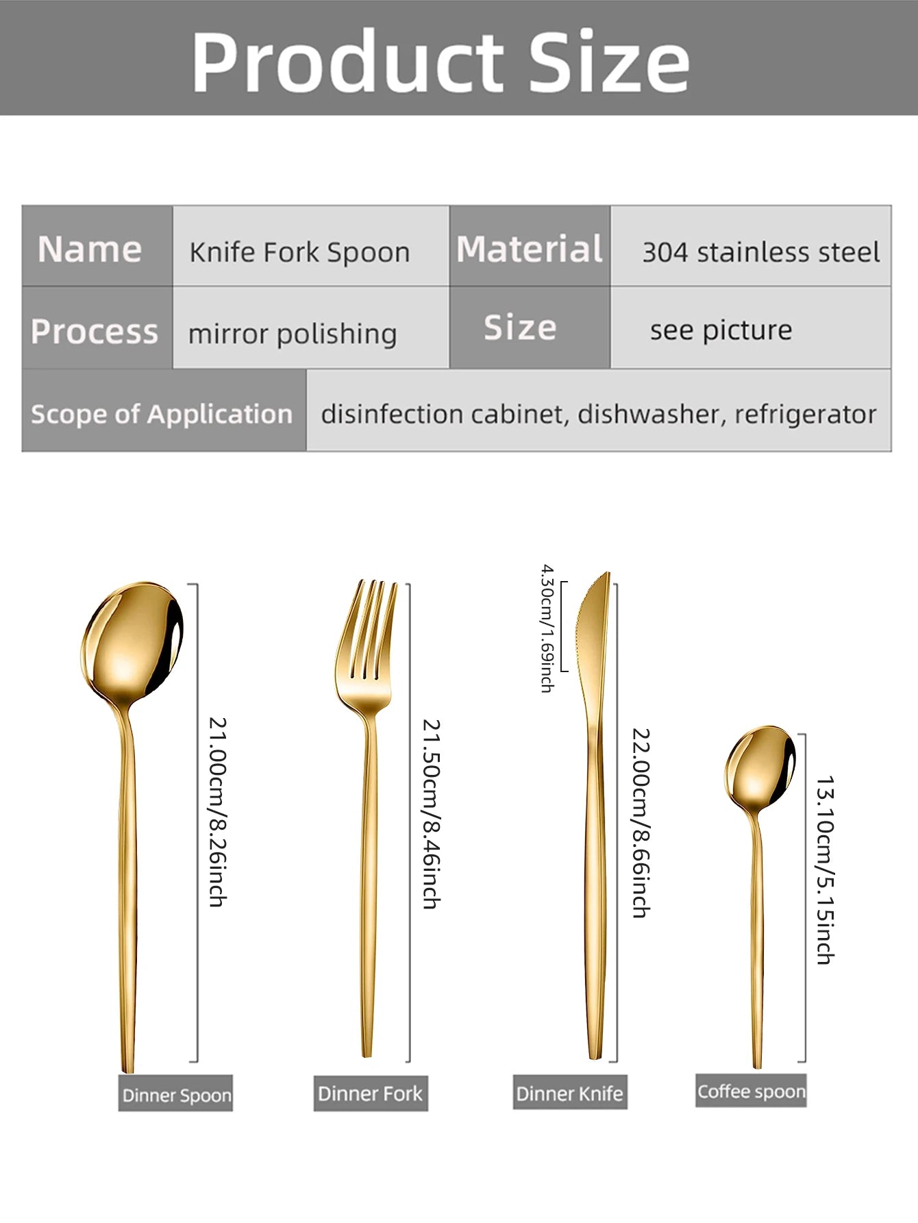 Conjunto de Talheres 24 Peças em Aço Inoxidável Dourado - Faca, Garfo e Colher para Jantar, Sobremesa e Chá - Jogo de Talheres Elegante para Refeições.