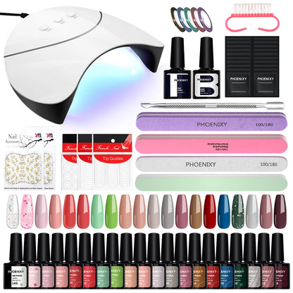 Kit de Unhas Phoenixy Profissional - Conjunto com 20/8 Cores de Gel Polish para Unhas com Lâmpada Secadora de Unhas de 36W e Ferramentas de Design de Unhas - Kit de Unhas Semi-permanente