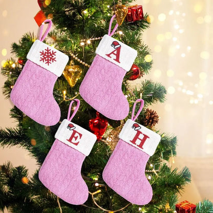 Socks de Natal em Tricô com Letras, Cor de Rosa, Espessura Aumentada, Sacos de Presentes Exquisitos, Grande Capacidade, Meias de Tricô para Festival