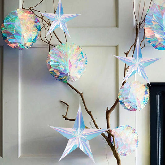 Pendente de Bola de Favo de Mel com Filme Neon Star para Decoração de Natal, Pendant de Natal Noel, Decoração para Festa de Ano Novo 2025.