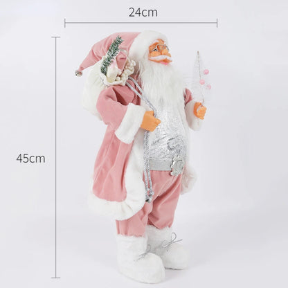 Decorações de Natal: Bonecos de Papai Noel Rosa em Pé, Estátuas de Natal, Enfeites para Decoração de Feriado, Ornamentos para Decoração de Janela.