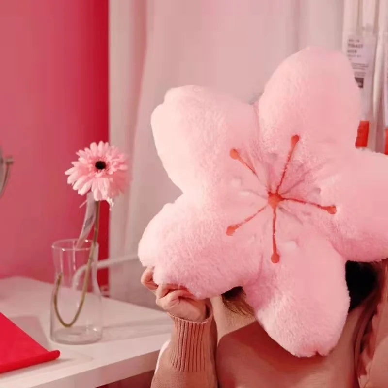 Cushion de pétalas de cereja rosa Ins, almofada para quarto feminino, decoração de sala de estar, almofada para assento de janela bay, tatami, almofada de flor de cerejeira de pelúcia.