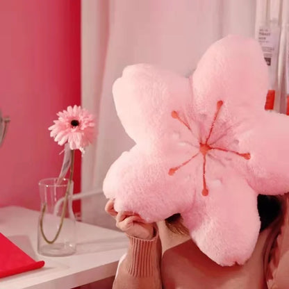 Cushion de pétalas de cereja rosa Ins, almofada para quarto feminino, decoração de sala de estar, almofada para assento de janela bay, tatami, almofada de flor de cerejeira de pelúcia.