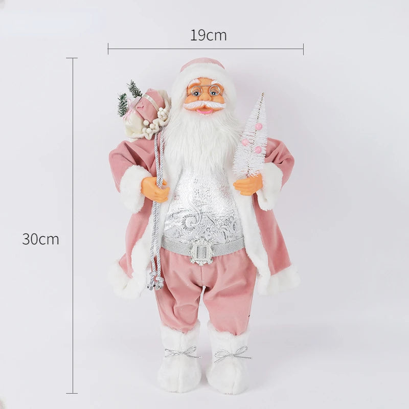 Decorações de Natal: Bonecos de Papai Noel Rosa em Pé, Estátuas de Natal, Enfeites para Decoração de Feriado, Ornamentos para Decoração de Janela.