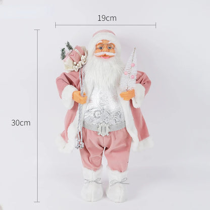 Decorações de Natal: Bonecos de Papai Noel Rosa em Pé, Estátuas de Natal, Enfeites para Decoração de Feriado, Ornamentos para Decoração de Janela.
