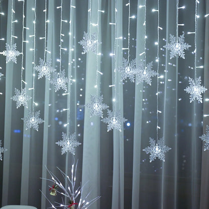 Luzes de Natal para Decoração Externa, Luzes LED em Forma de Floco de Neve, Cortina de Luzes em Corda para Festa, Jardim e Beirais.