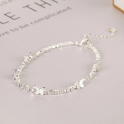Esterlina Bracelete de Zircônia Coração Amor para Mulheres, Laço Estrelas, Corrente de Osso de Cobra, Joias de Presente