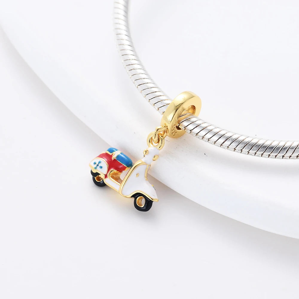 Charm 925 Prata com Banho de Ouro - Batatas Fritas e Peixinho Dourado para Pulseira Pandora