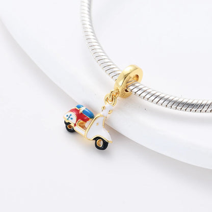 Charm 925 Prata com Banho de Ouro - Batatas Fritas e Peixinho Dourado para Pulseira Pandora