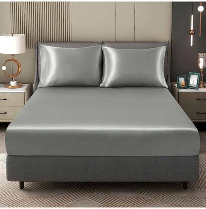 Jogo de Lençol de Cetim com 3 Peças, Macio e Sedoso, em Cores Sólidas. Ideal para Quarto e Quarto de Hóspedes.