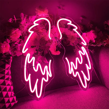 Placa de Neon LED Asas de Anjo Personalizada - Par de Asas de Luz Neon LED para Decoração de Parede, Casamento, Festa, Bar - Luminária Neon Personalizada