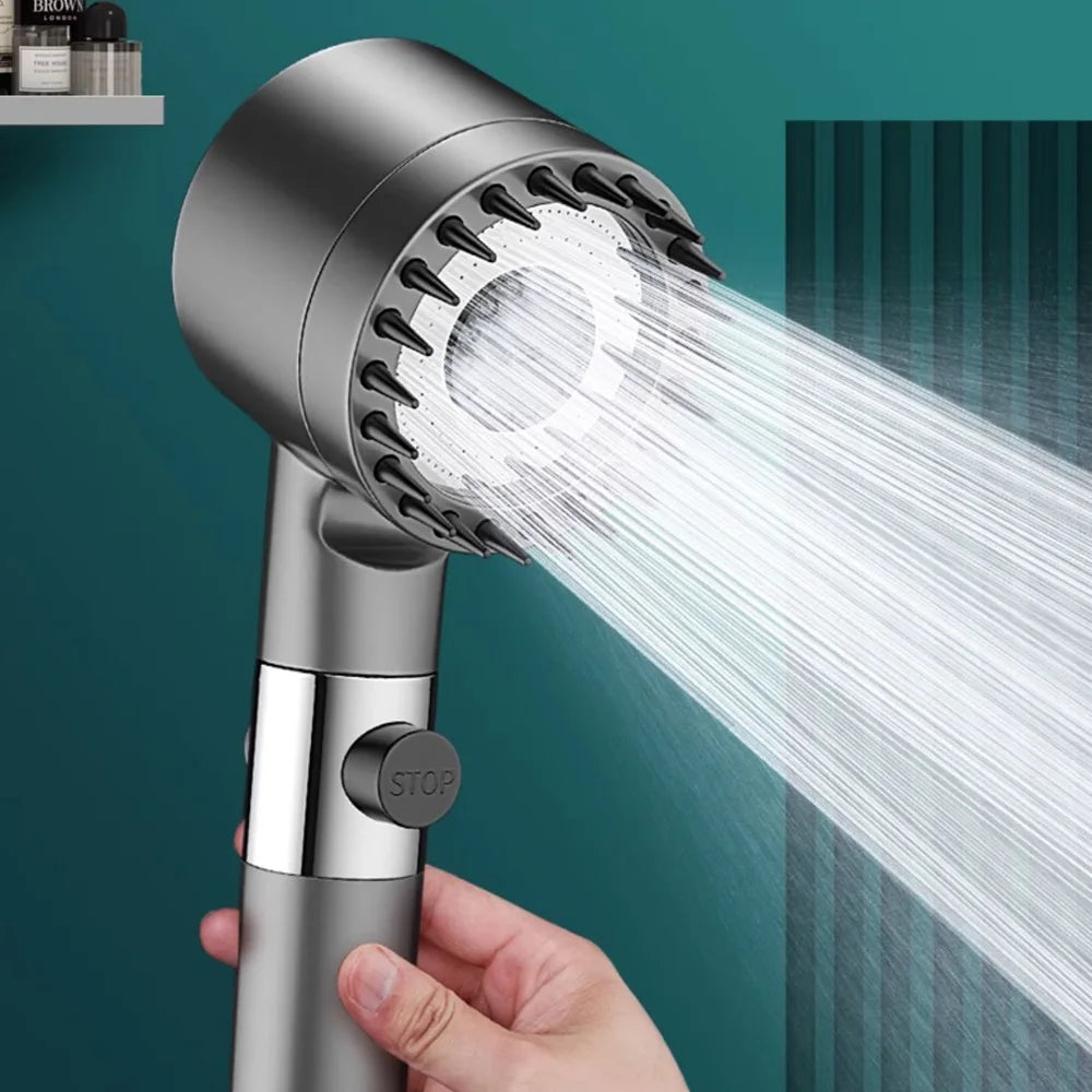 Cabeça de Chuveiro com Filtro de Alta Pressão - Spray Ajustável em 3 Modos com Escova de Massagem, Chuveiro de Chuva, Acessórios para Banheiro